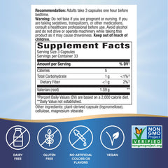 Label showing 1,590 mg valerian root per 3 capsules