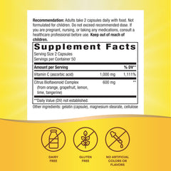 Close-up of vitamin C bottle showing 1,000 mg per 2-capsule serving