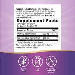 Close-up of Nature's Way Vitamin C with Rose Hips 1000 mg capsules