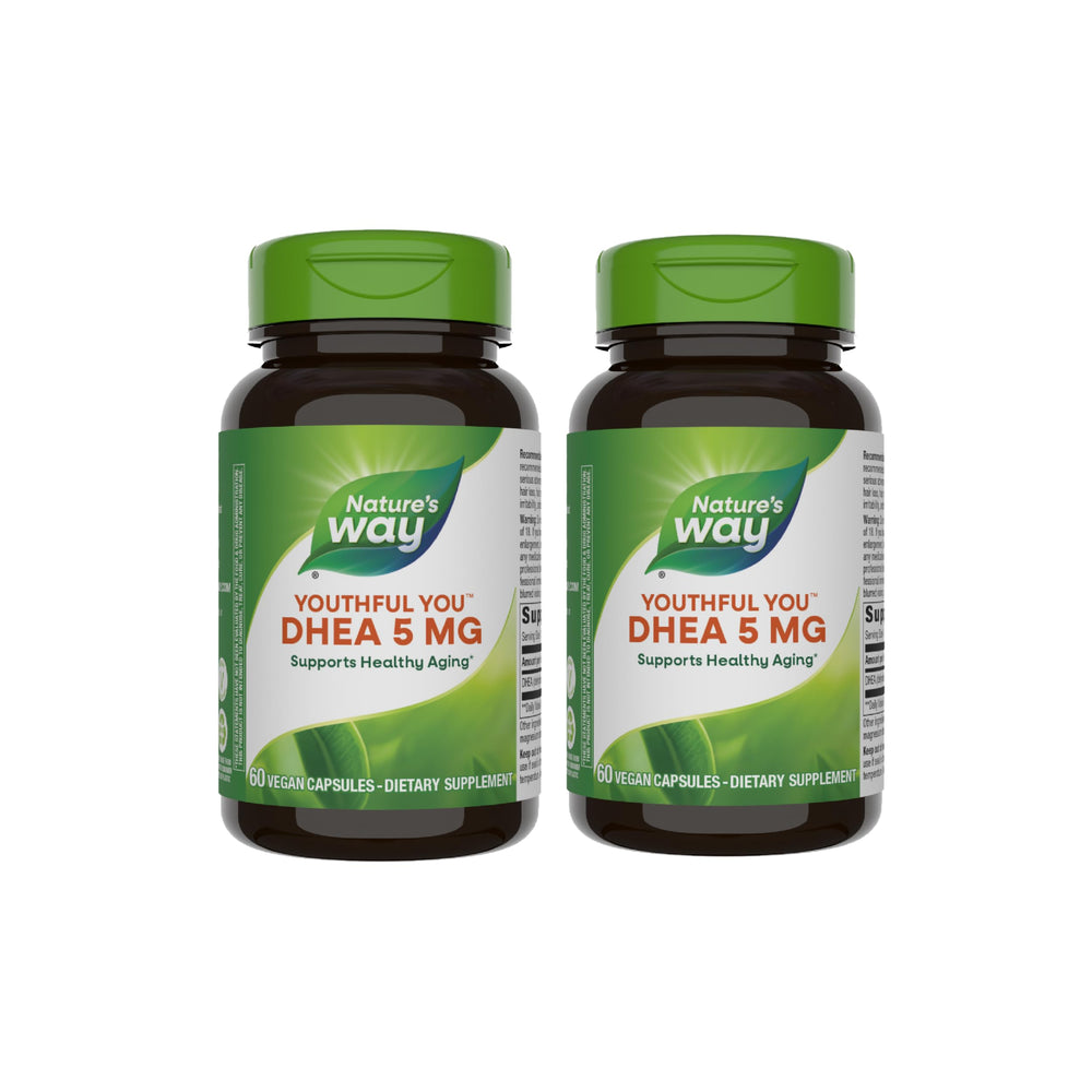 Front view of Nature's Way Youthful You DHEA 5 mg 2-pack bottle