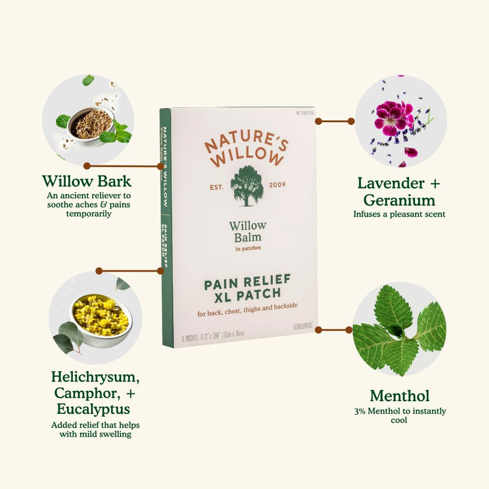 Nature's Willow Relief Patch on shoulder, discreet wear