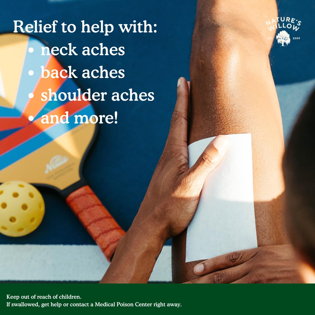 Nature's Willow Relief Patch on knee, flexible during activity
