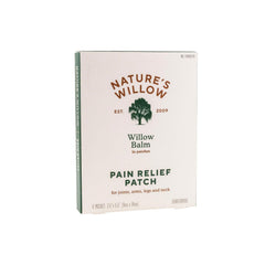 Nature's Willow Relief Patches packaging front highlights plant-based formula