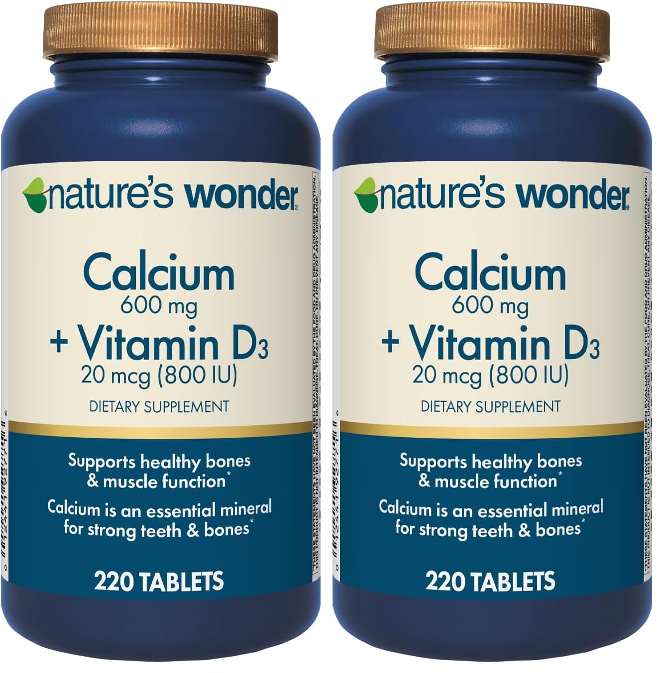 Front view of Nature's Wonder Calcium 600 mg with Vitamin D3 bottle – pack of 2