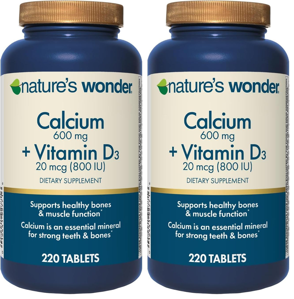 Front view of Nature's Wonder Calcium 600 mg with Vitamin D3 bottle – pack of 2