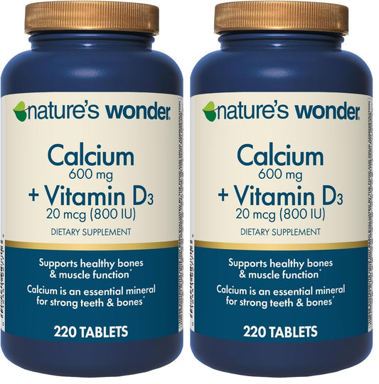 Front view of Nature's Wonder Calcium 600 mg with Vitamin D3 bottle – pack of 2