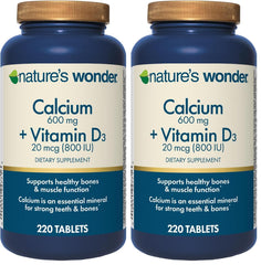 Front view of Nature's Wonder Calcium 600 mg with Vitamin D3 bottle – pack of 2