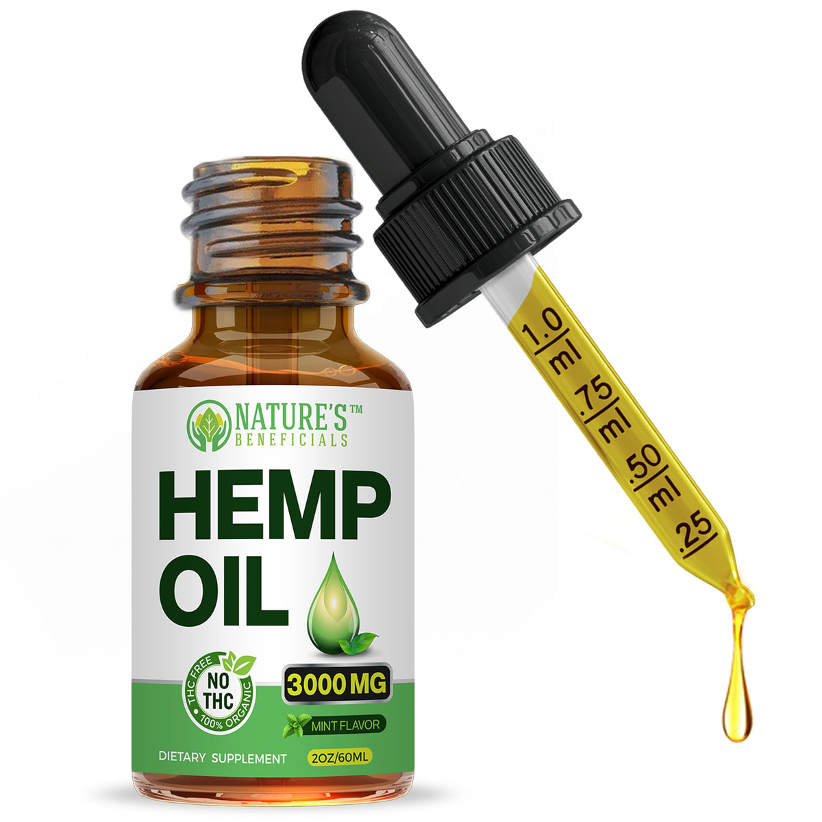 NATURE'S BENEFICIALS Hemp Oil Drops 3000mg bottle