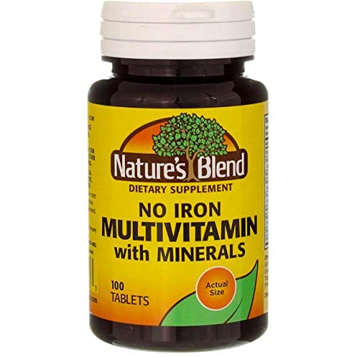 Nature's Blend No Iron Multivitamin bottle label close-up