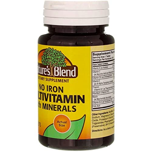 100-count Nature's Blend No Iron Multivitamin bottle