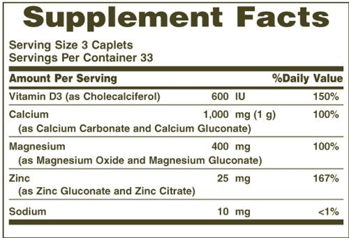 Calcium Magnesium Zinc caplets close-up