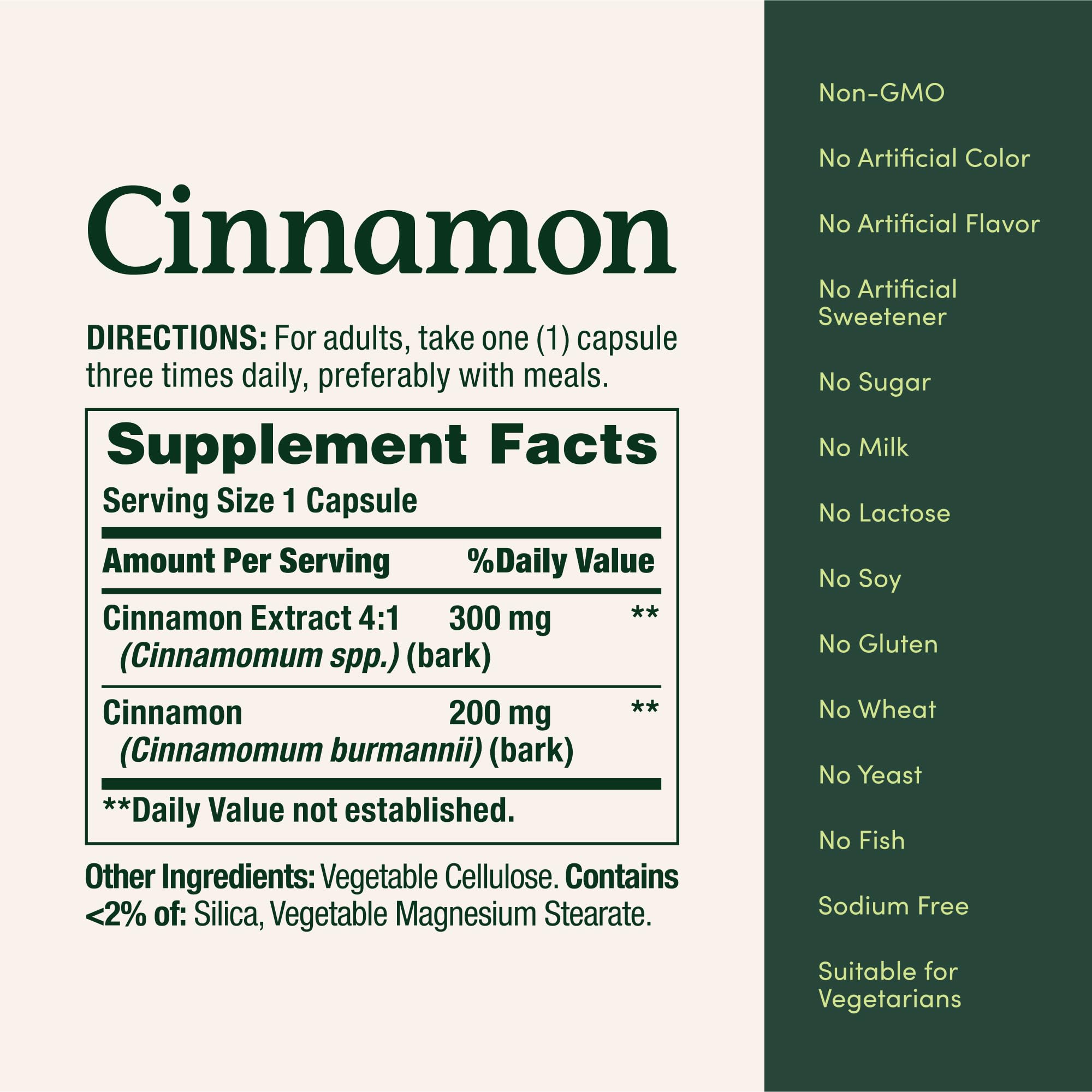 Side view of Nature's Bounty Cinnamon Capsules bottle