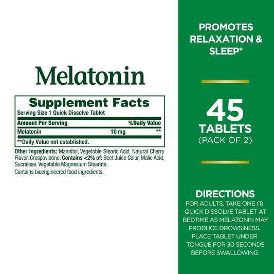 Close-up of Melatonin Quick Dissolve Tablets with packaging