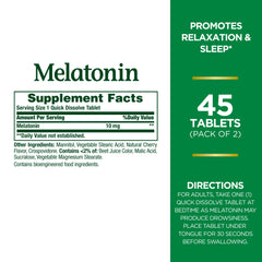 Close-up of Melatonin Quick Dissolve Tablets with packaging