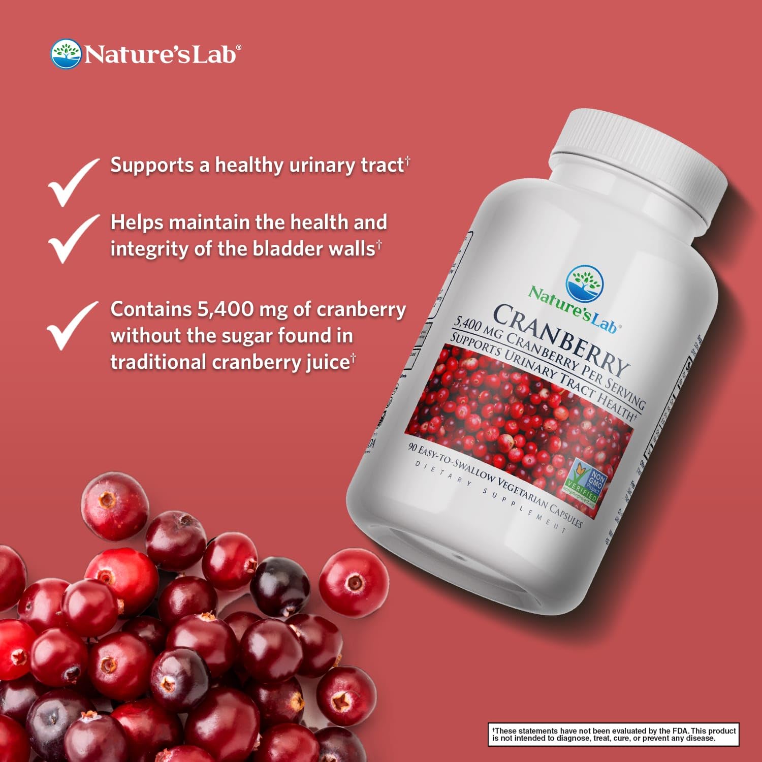 Ingredients and supplement facts for Nature's Lab Cranberry 5400mg