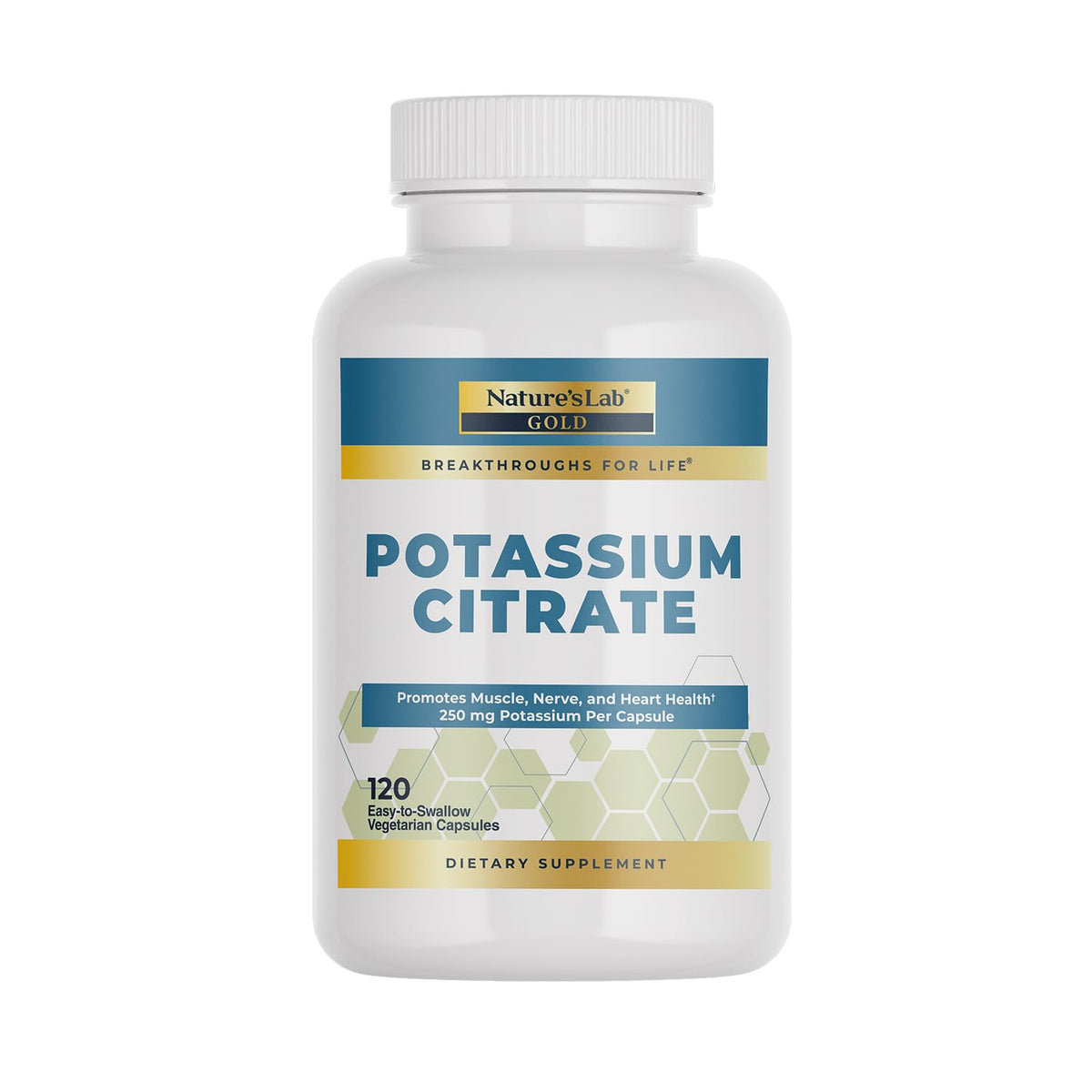 Front view of Nature's Lab Gold Potassium Citrate bottle