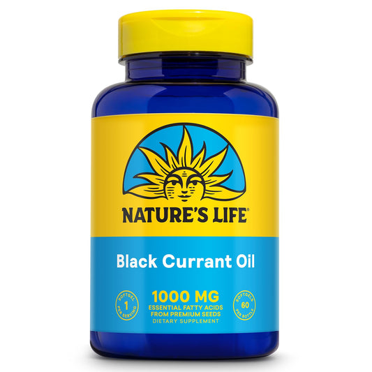 NATURE'S LIFE Black Currant Seed Oil bottle label showing 1000mg