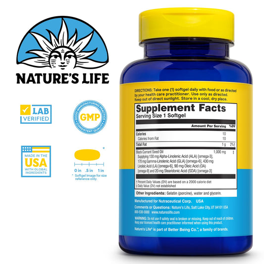 Close-up of Black Currant Seed Oil softgel capsules