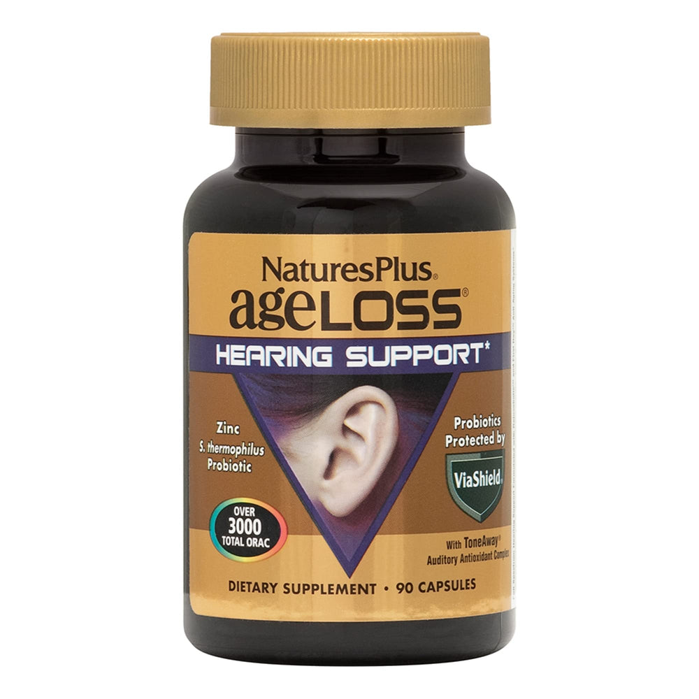 Front view of NaturesPlus AgeLoss Hearing Support bottle