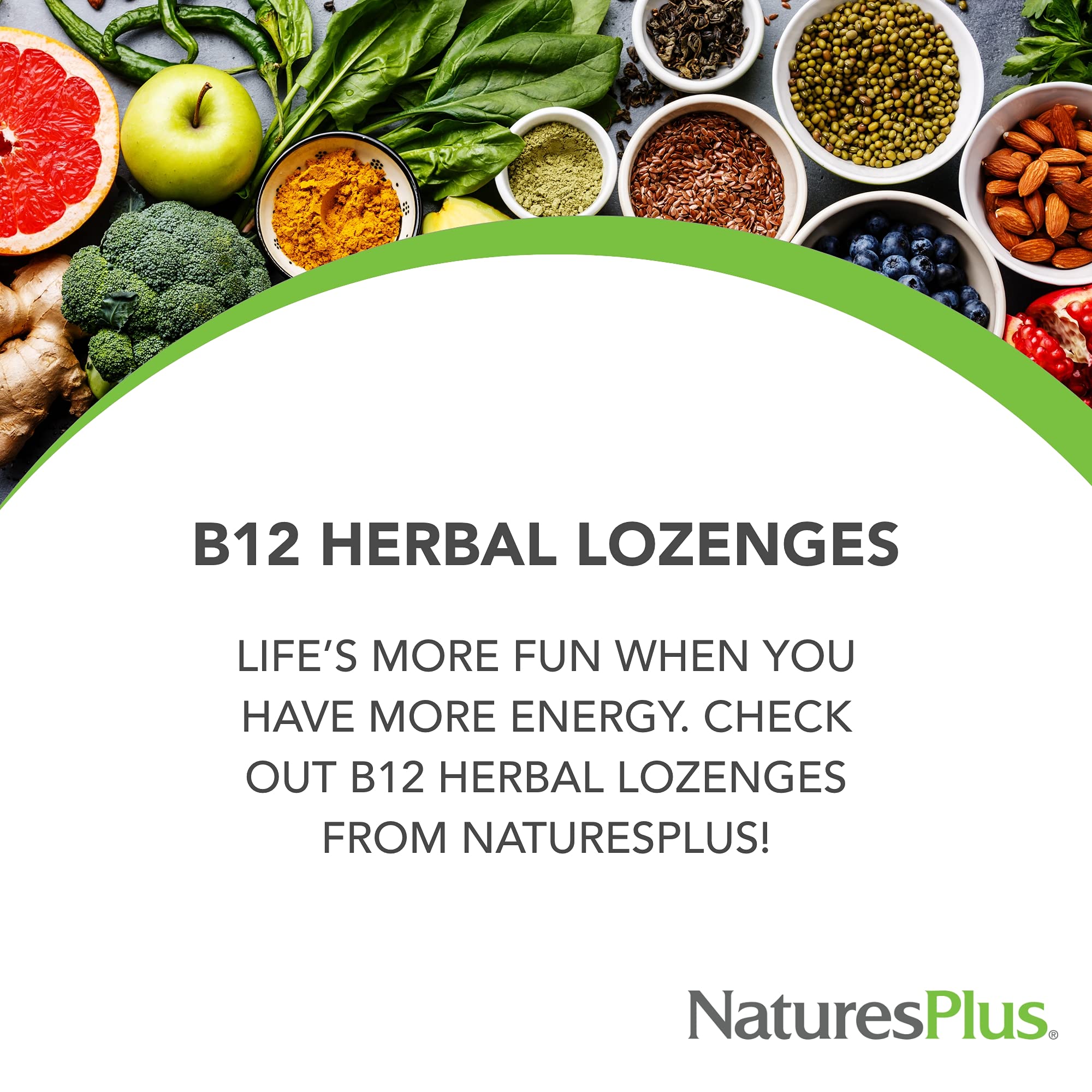 Packaging image showing old bottle design for Natures Plus B12 lozenges