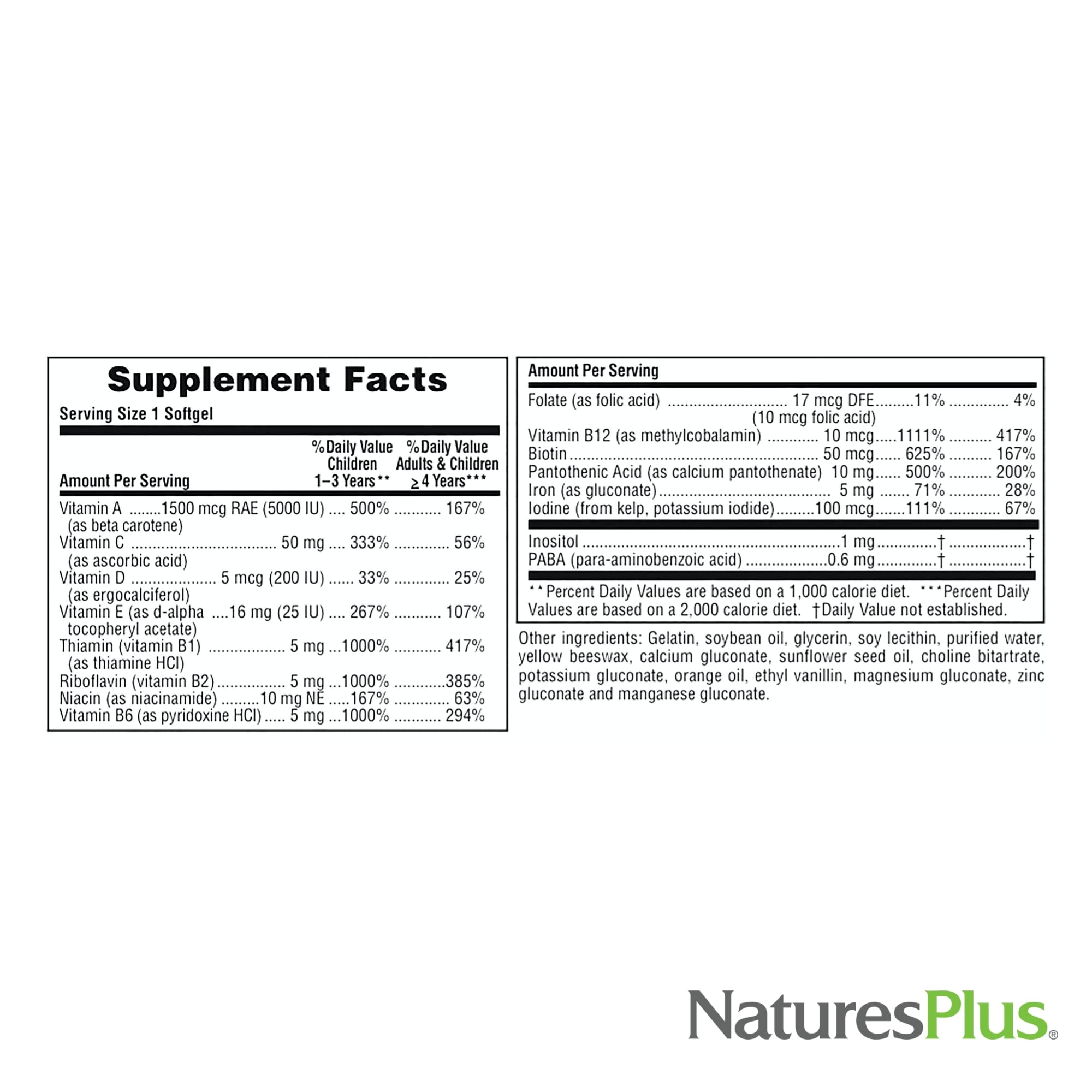 Ingredients list and vitamins