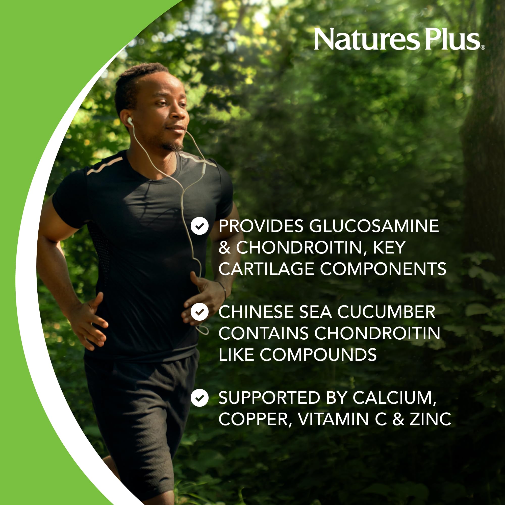 Close-up label showing 300 mg Glucosamine Sulfate and gluten-free formulation