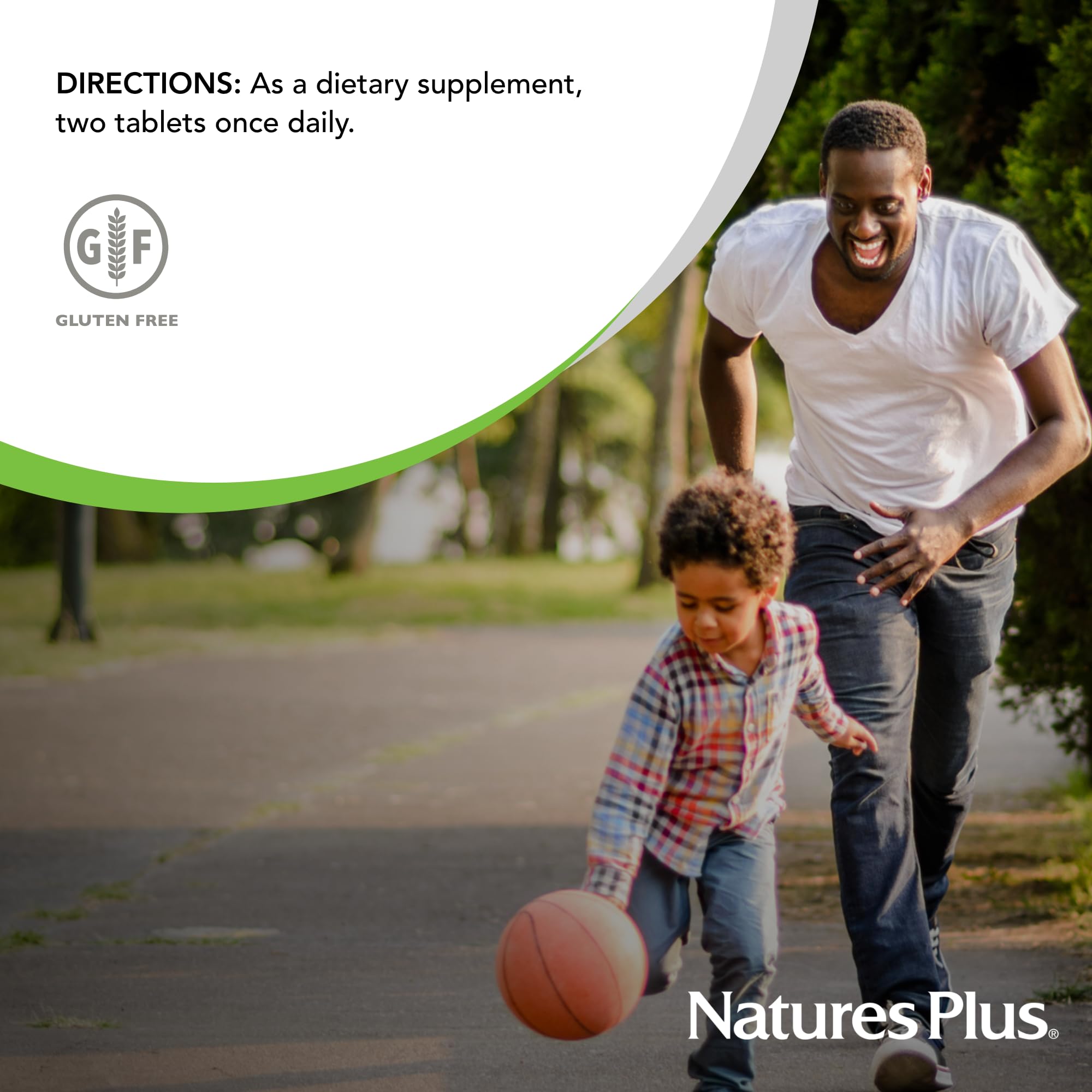 Serving size and tablet count infographic for Natures Plus Connect-All