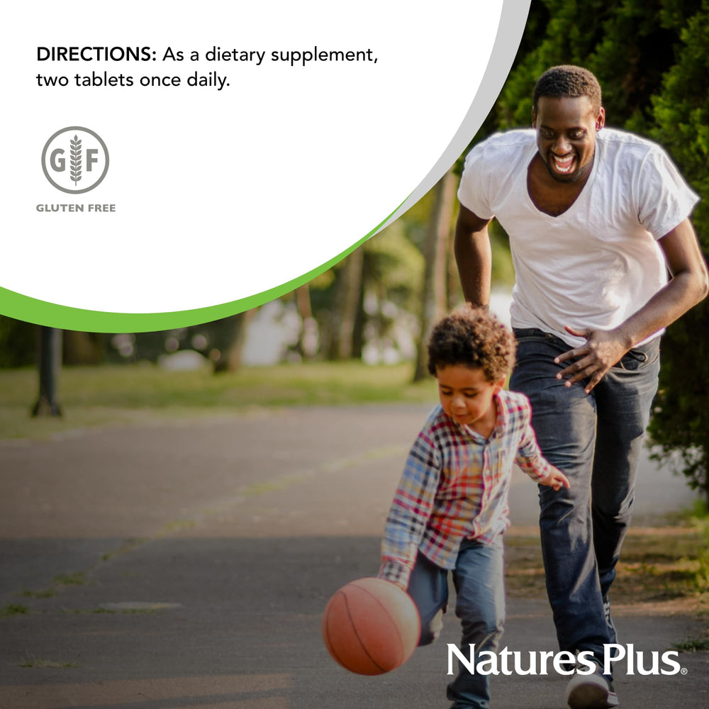 Serving size and tablet count infographic for Natures Plus Connect-All