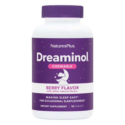 Natures Plus Dreaminol Chewable bottle and label displaying sleep support chewable