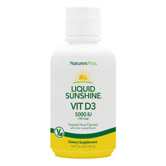 Front label of Natures Plus Liquid Sunshine Vitamin D3 5000 IU bottle, 16 oz