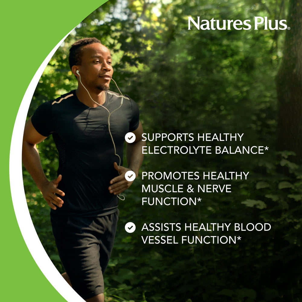 Supplement facts panel for Nature’s Plus Potassium 99 mg 90 tablets