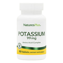Tablets inside bottle of Nature’s Plus Potassium 99 mg 90 tablets