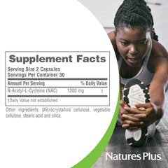 Bottle side view of Natures Plus PRO NAC 1200 mg 60 capsules