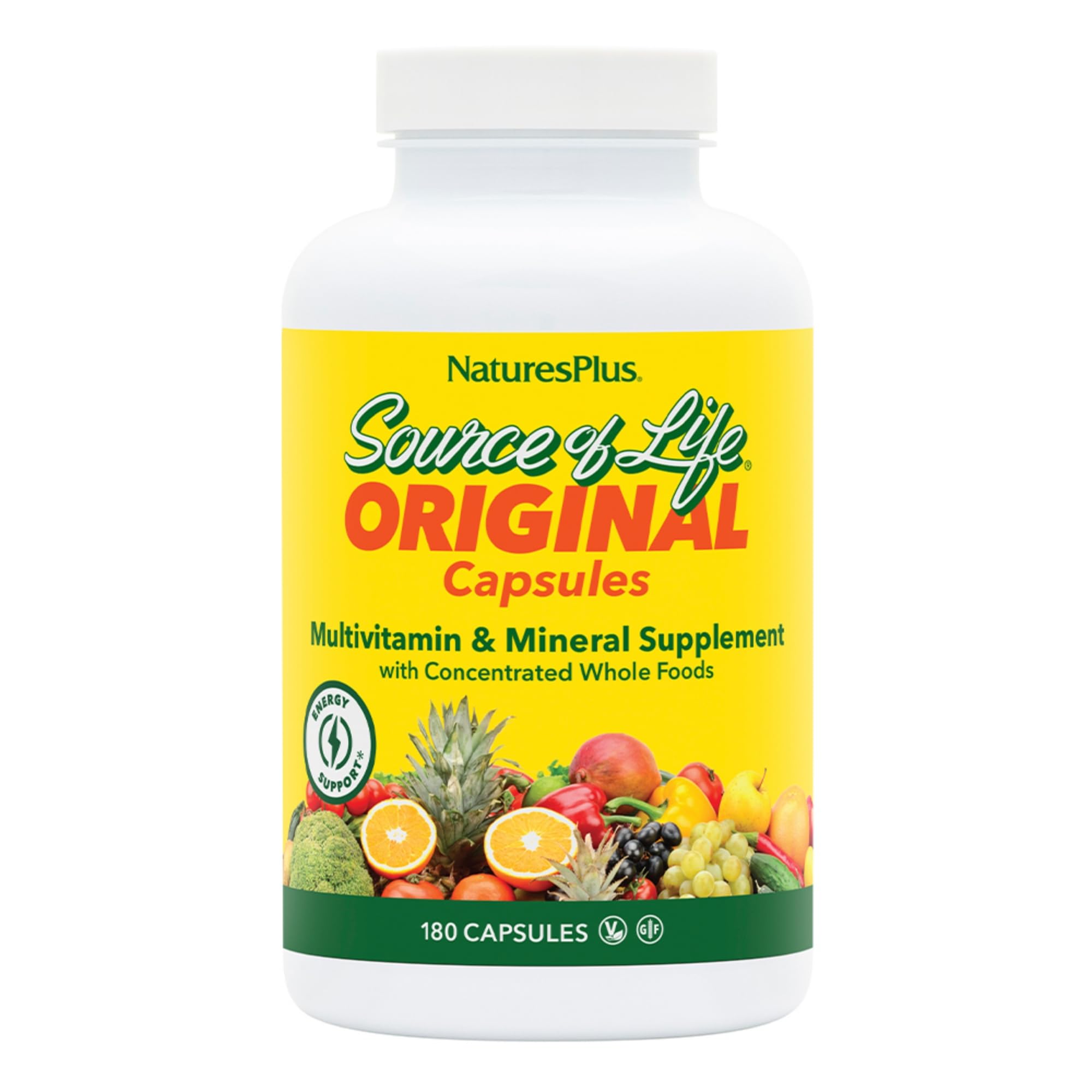 Front view of Natures Plus Source of Life 180 Capsules bottle