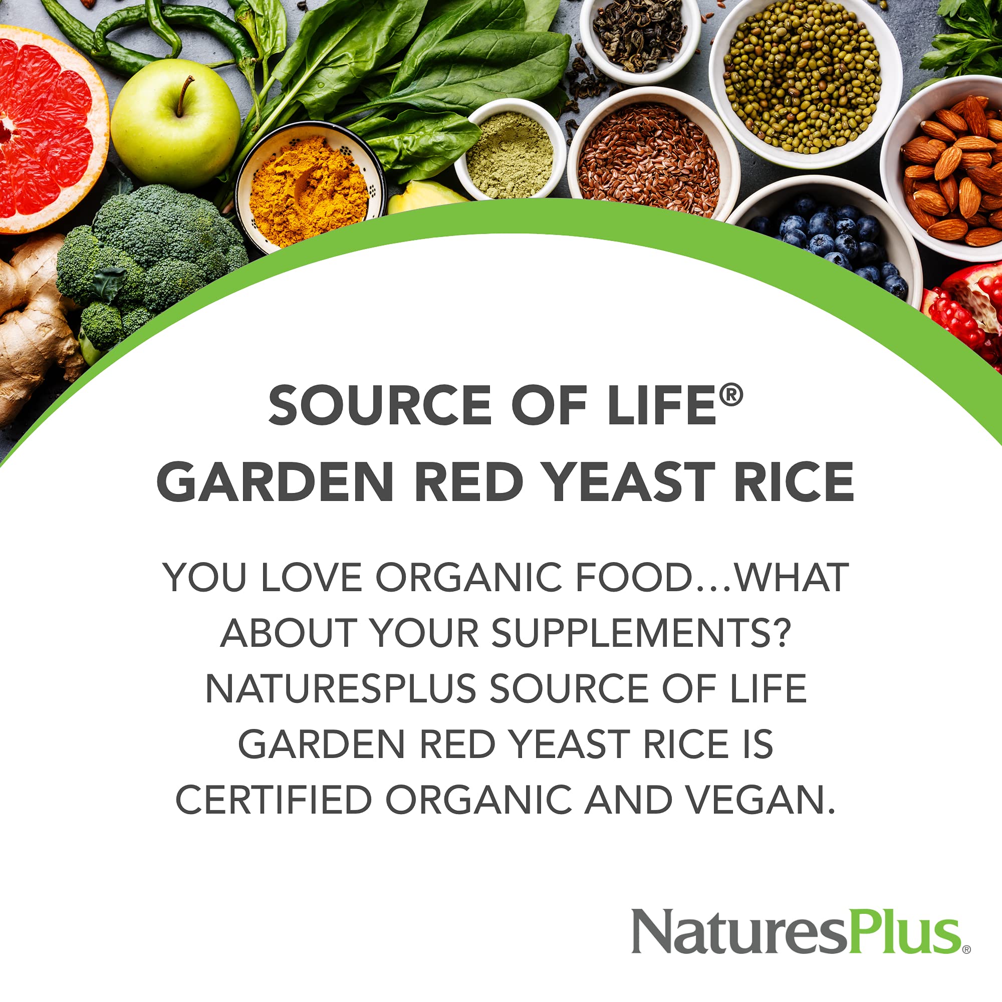Front packaging of Natures Plus Source of Life Garden Red Yeast Rice