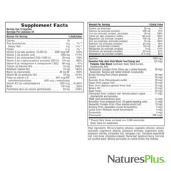 Nutrition facts chart for Source of Life 180 Capsules
