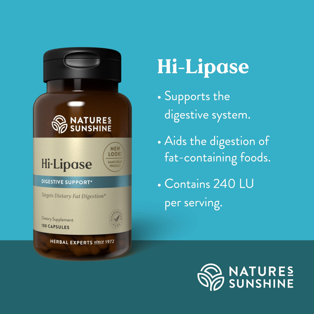 Nature's Sunshine Hi Lipase bottle with capsules