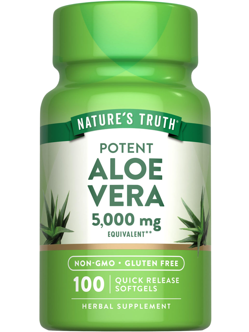 Bottle front view of Nature's Truth Aloe Vera Softgels 5000 mg