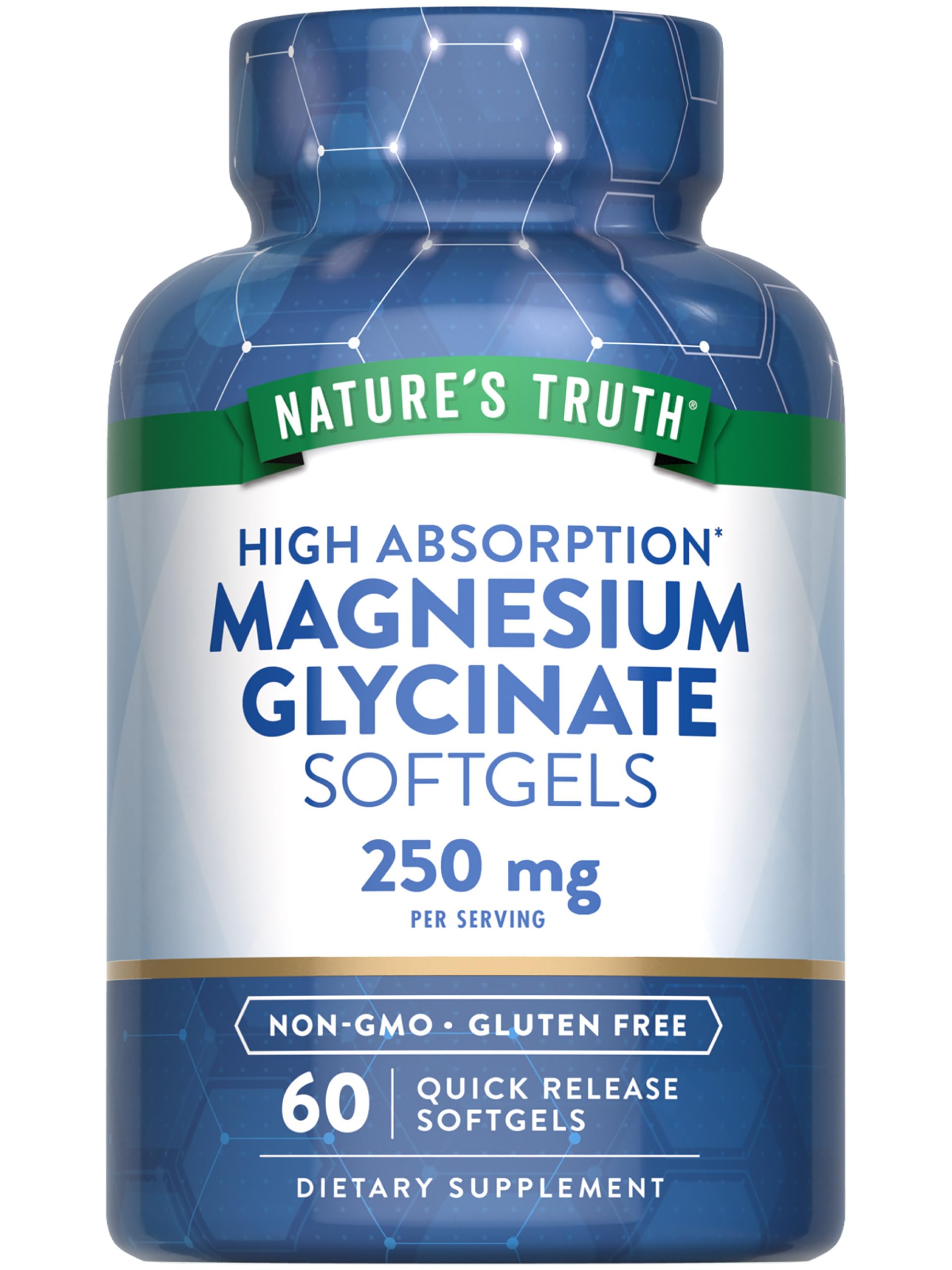 Nature's Truth Magnesium Glycinate Softgels bottle – 250 mg per serving (hero image)