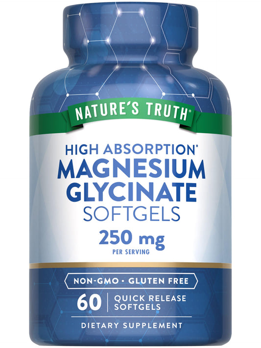 Nature's Truth Magnesium Glycinate Softgels bottle – 250 mg per serving (hero image)