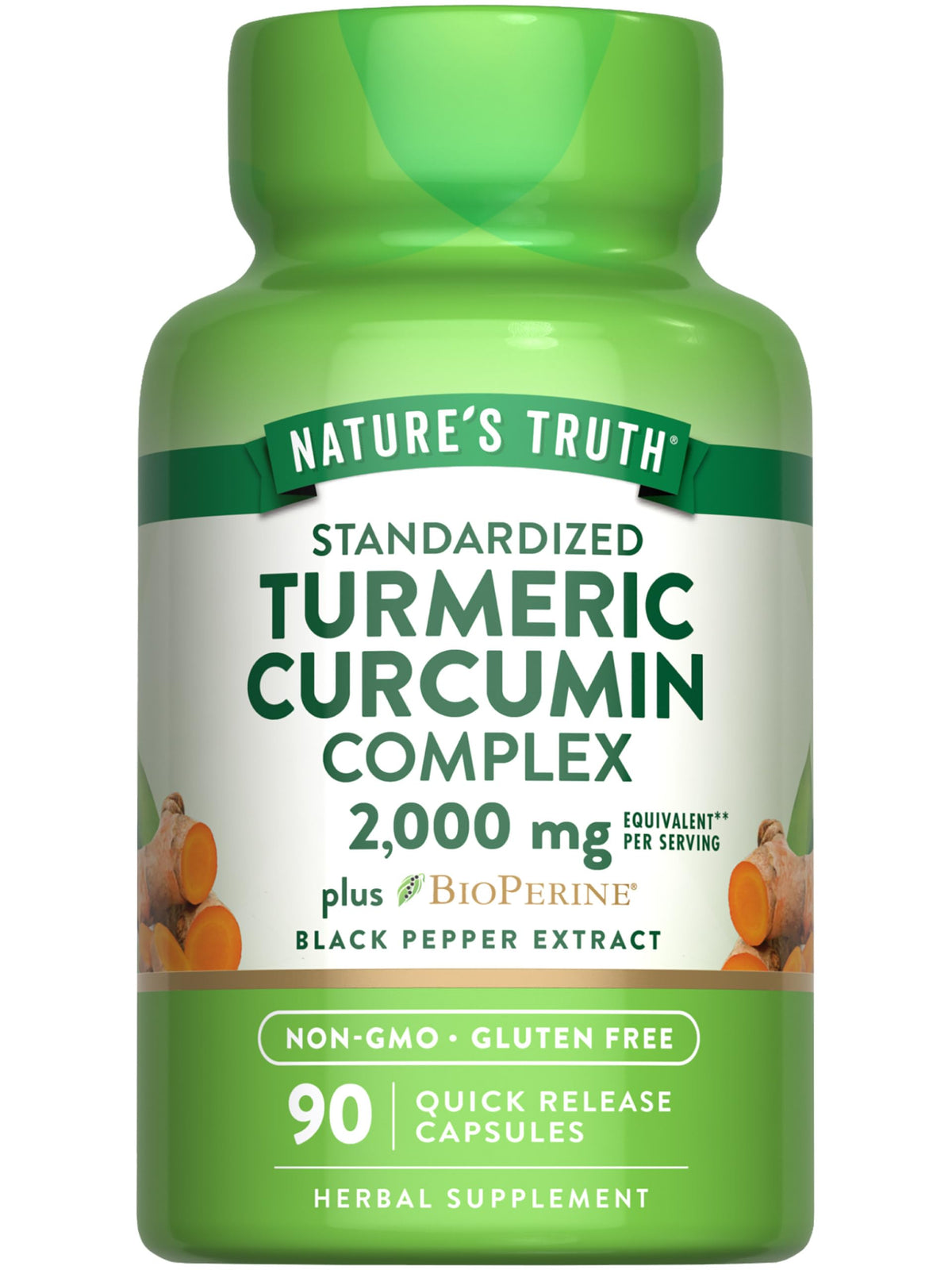 Nature's Truth Turmeric Curcumin capsules bottle front showing 2000 mg per serving