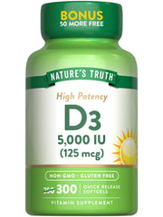 Bottle of Nature's Truth Vitamin D3 5000 IU with 300 softgels