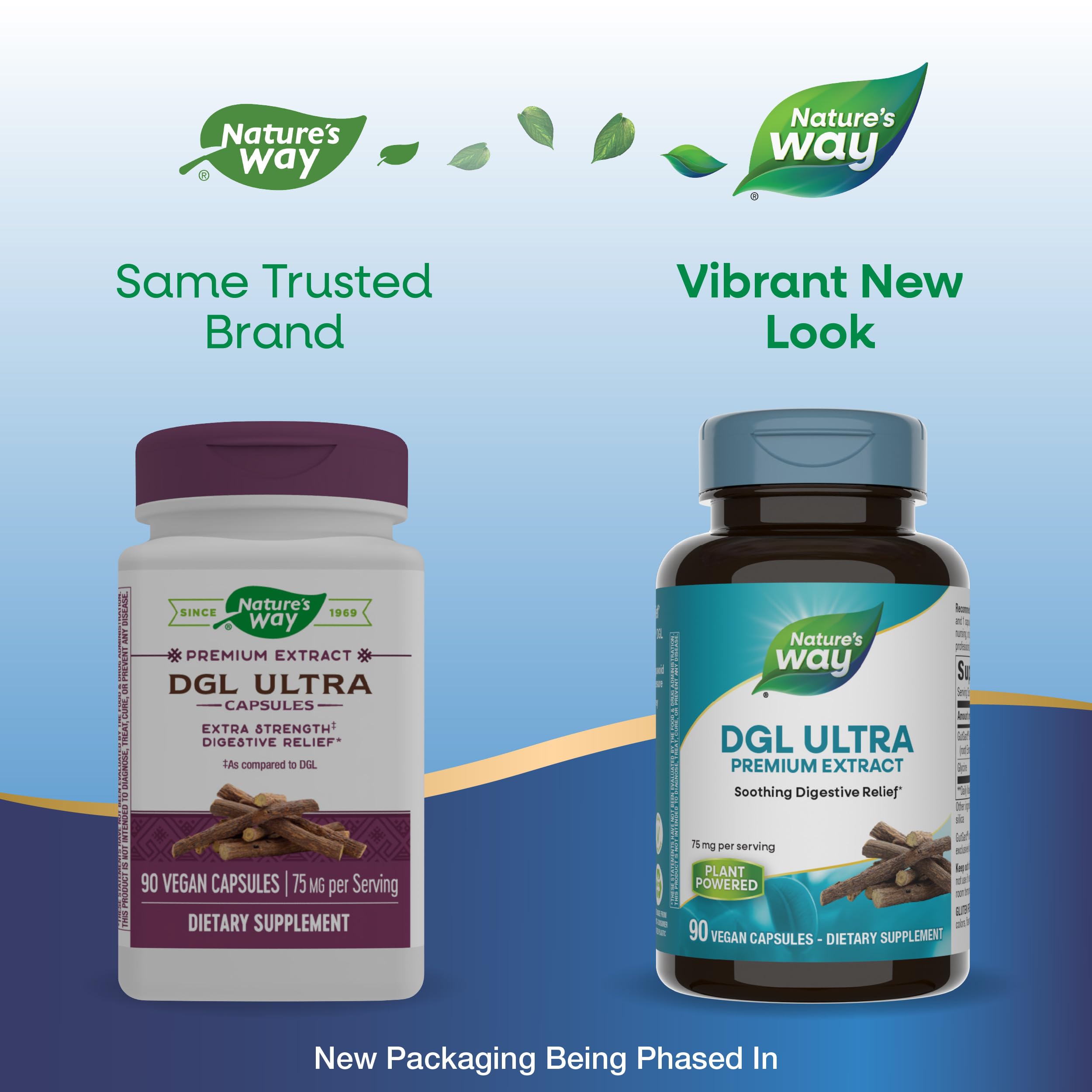 Vegan and gluten-free icons on Nature's Way DGL Ultra packaging