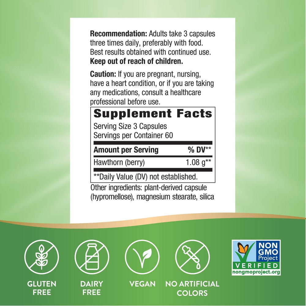 Nature's Way Hawthorn Berries 180 Vcaps bottle - label