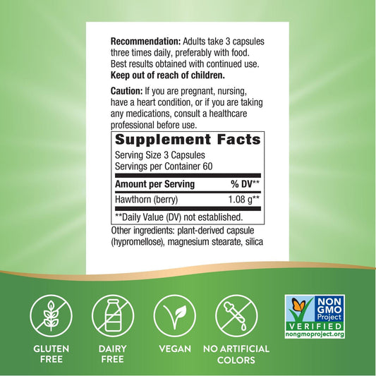 Nature's Way Hawthorn Berries 180 Vcaps bottle - label