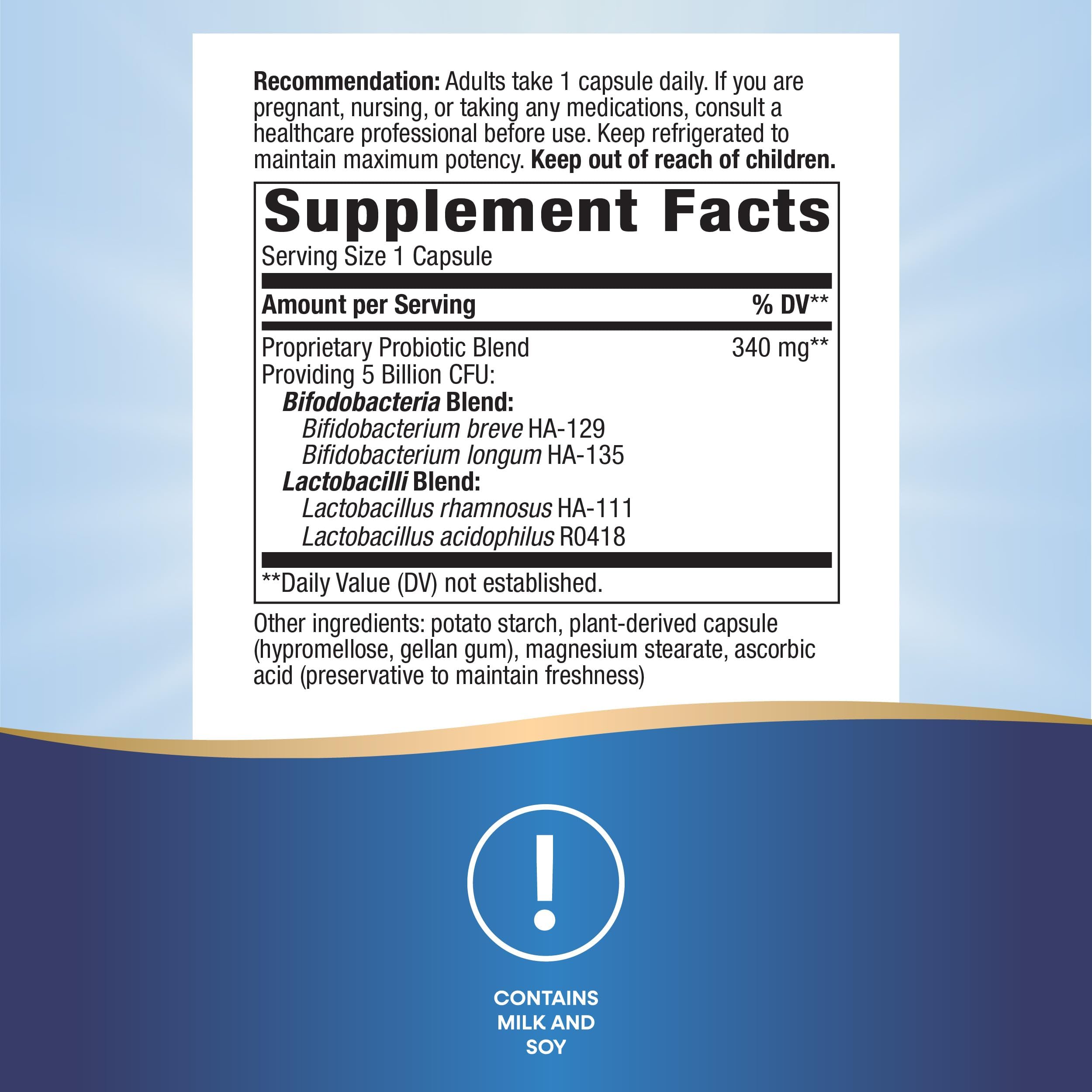 Close-up of the product label for Nature's Way Primadophilus Bifidus Probiotic