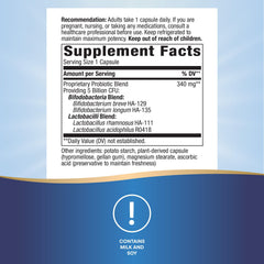 Close-up of the product label for Nature's Way Primadophilus Bifidus Probiotic