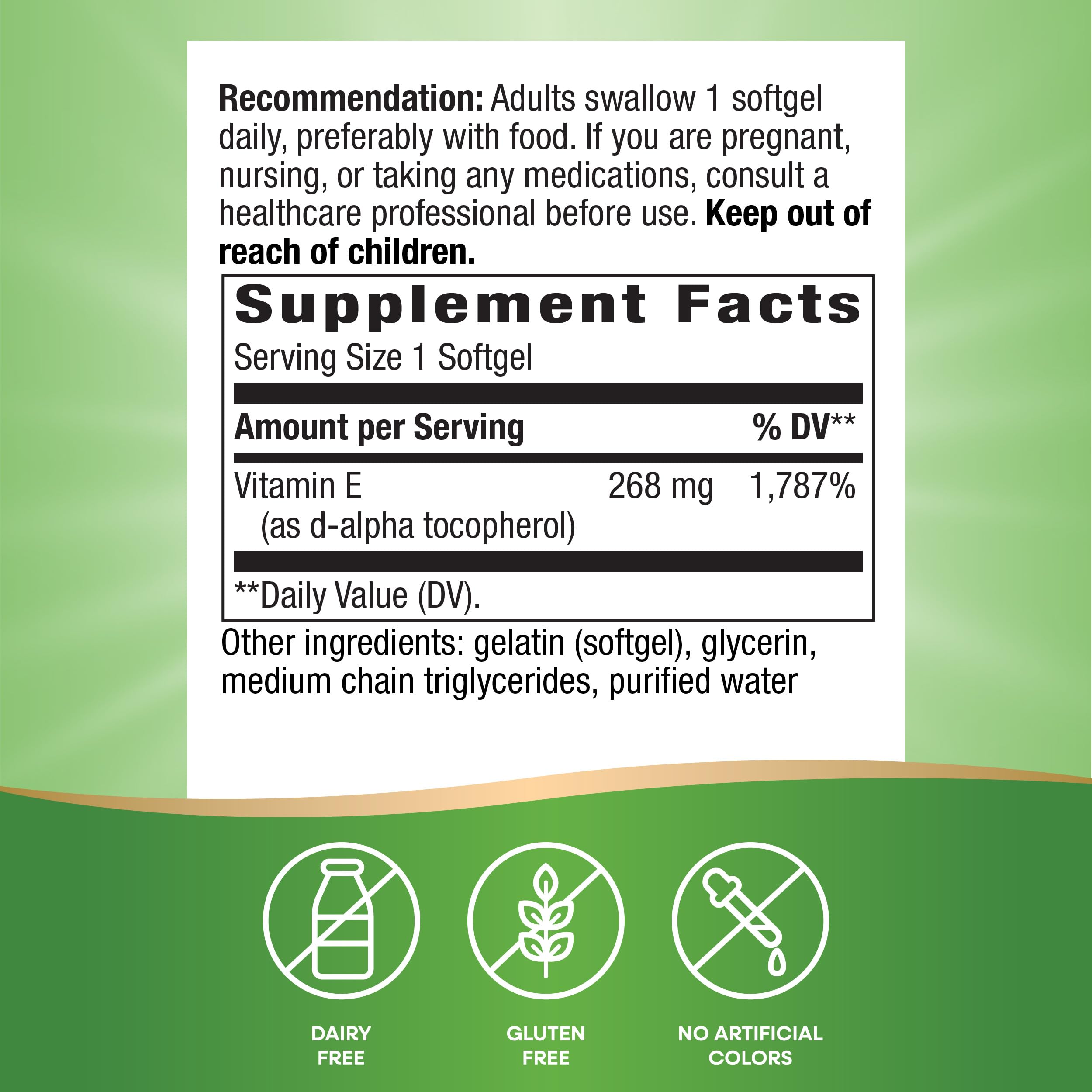 Nature's Way Vitamin E D-Alpha Tocopherol 100 softgels bottle