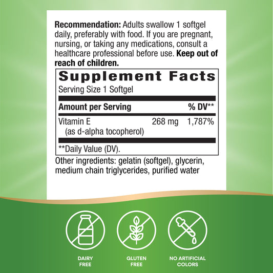 Nature's Way Vitamin E D-Alpha Tocopherol 100 softgels bottle