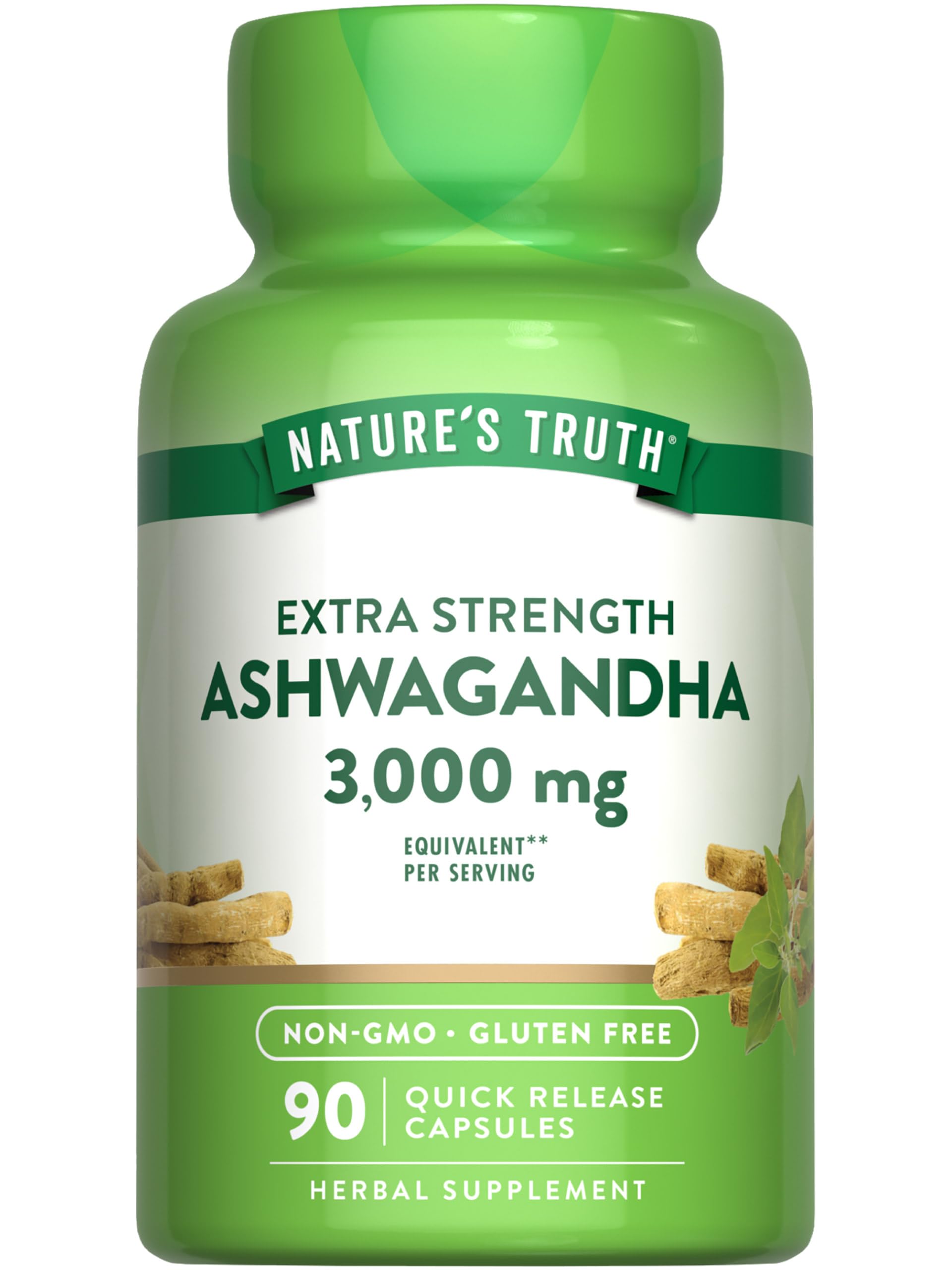 Front view of Nature's Truth Ashwagandha Capsules bottle